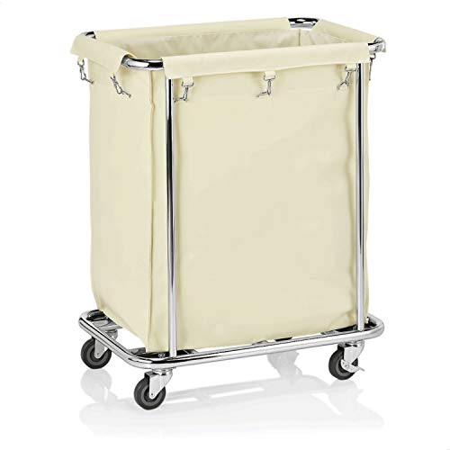 Faimex Cesta de lavandería con ruedas, carrito de lavandería, carrito con bolsa de lavandería, carrito de acero inoxidable para ropa sucia, clasificador, estable, cuadrado, brillante, XL
