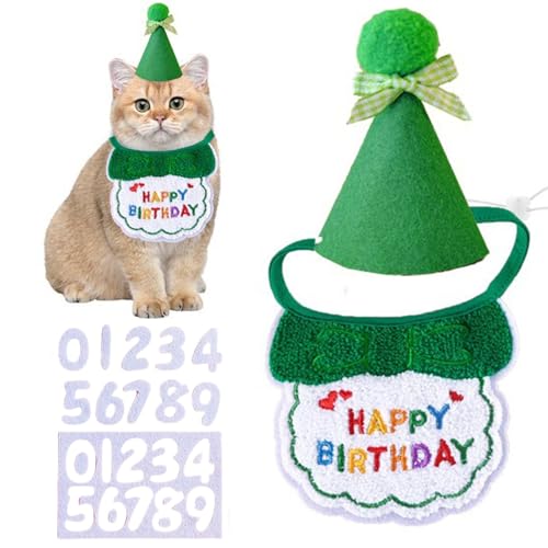 犬 誕生日帽子 バンダナ よだれかけ 2個セット happy birthday 唾液タオル 飾り付け ペット用品 可愛い 猫用 飾り 柔らかく お散歩 食事用 取り付け簡単 おしゃれ 犬 誕生日グッズ 小型犬 (A-グリーン)のサムネイル