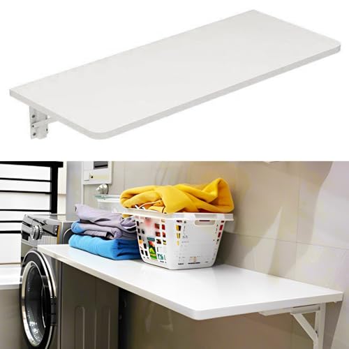 Table pliante murale blanche 90x40 bureau mural rabattable flottant - 7