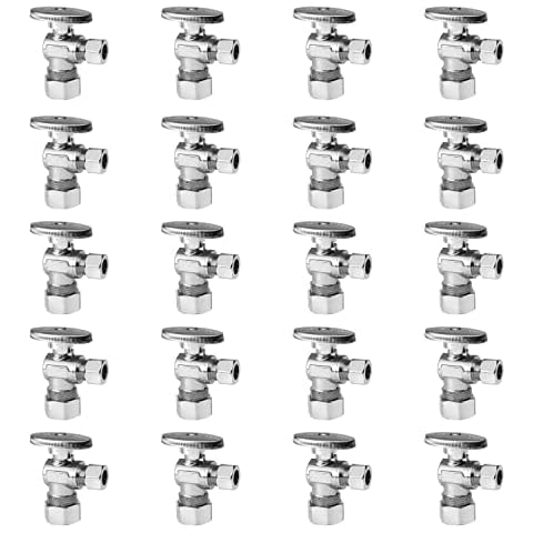 20-Pack EFIELD Angle Stop Valve 1/2" Nominal (5/8" OD) Compression x 3/8" OD, 1/4-Turn, Chrome Plated Cover
