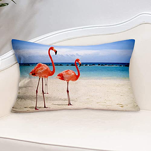 Xihomeli Relax Quotes Throw Pillow Covers 12X20 Inch Blue Wood Grain Background Conch Nautical Ocean Beach Cotton Linen Home Decor Hello Summer Pillowcase Lumbar Cushion Case (Beach Flamingo, 12"X20") #TOP1