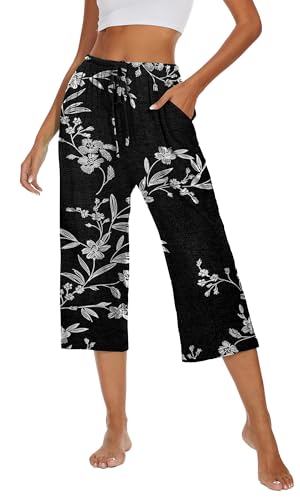 Image of Kabento 2 Pack Womens Pajama Pants Capri Sleep Lounge Pants Drawstring Pj Bottoms with Pockets
