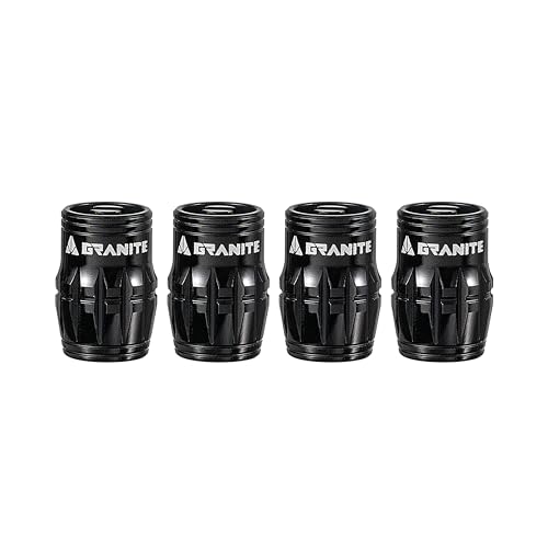 Granite Juicy Nipple Valve Cap with Valve Core Removing Function, Tire Valve Caps Dust Covers for Bikes and Vehicles, Durable Alloy Schrader Valve Cap, 4-Piece Set (Black)