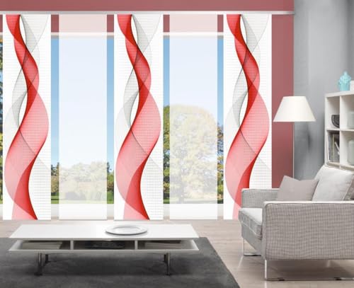 Home Fashion 95669, 5er-Set Schiebegardinen 'OPALIA' | 5 x 245 x 60 cm | inkl. Zubehör | Farbe:, Farbe:rot