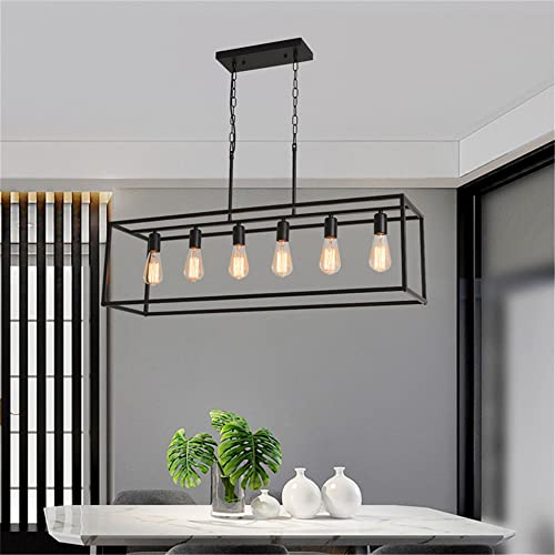 Chandelier rétro industriel en métal noir et suspension rectangulaire E26 - 6