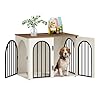 31.5” Wooden Dog Crate Furniture, Indoor Dog Kennel Dogs Cage for Small/Medium Dogs, Heavy Duty Dog Crates Decorative Pet House End Side Table TV Stand, White Brown DFC85114B