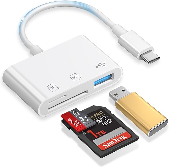 SPiTZE USB-C SD/TF MicroSD + USB 2.0 Card Reader, 3-in-1 Type C Memory Card Adapter for iPhone 16 Pro Max, 2022-2016 MacBook Pro 15/16, M1 M2 Mac Air/iPad Pro, for Samsung Galaxy