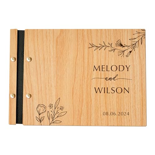 Personalised Wedding Guest Book Custom Wedding Gifts for Him Her Mr and Mrs Gifts Wedding Photo Album Engraved Wooden Guestbook for Wedding Anniversary Baby Shower (Design 4)