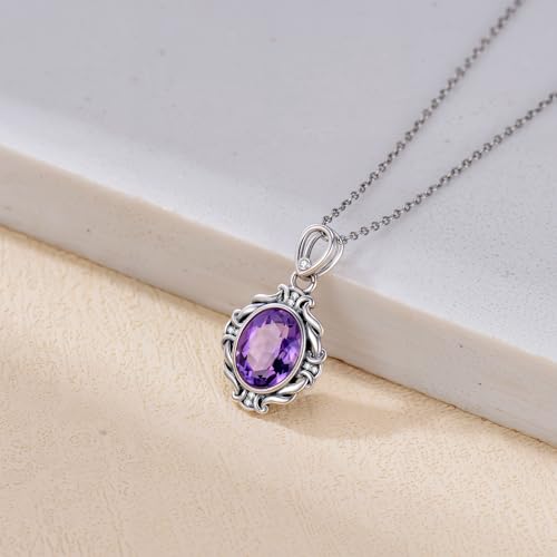 925 Sterling Silver Natural Amethyst Necklace for Women Oval Gemstone Birthstone Pendant for Her4