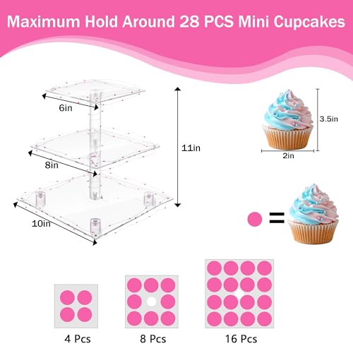 YestBuy 3 Tier Square Cupcake Stand - Premium Cupcake Holder - Acrylic Cupcake Tower Display - 3 Tier Acrylic Display for Pastry + LED Light String - Ideal for Weddings, Birthday Parties( Pink Light) by YestBuy - Image 5