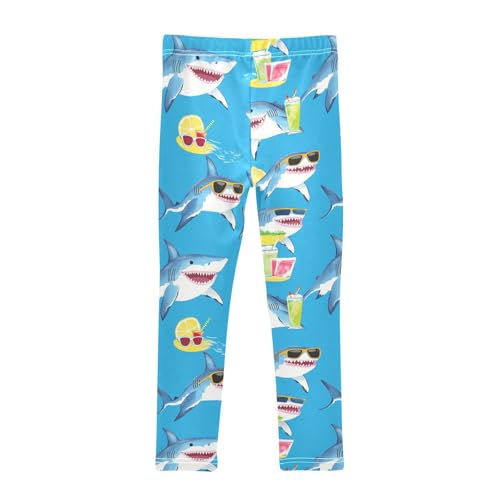 Sharks Girls' Leggings Toddler Doodles Wearing Sunglasses Kids Yoga Pants Dance Active Tights 4T2