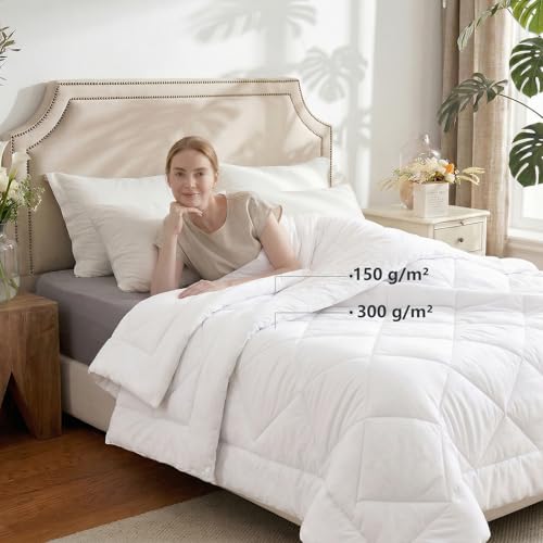 WAVVE Bettdecke 200x200 cm 2 teilig Inklusive Ganzjahresdecke 300gsm + Sommerdecke 150gsm ＝ Winterdecke 450gsm, Steppdecke Mikrofaser Weiß – Ansicht 4
