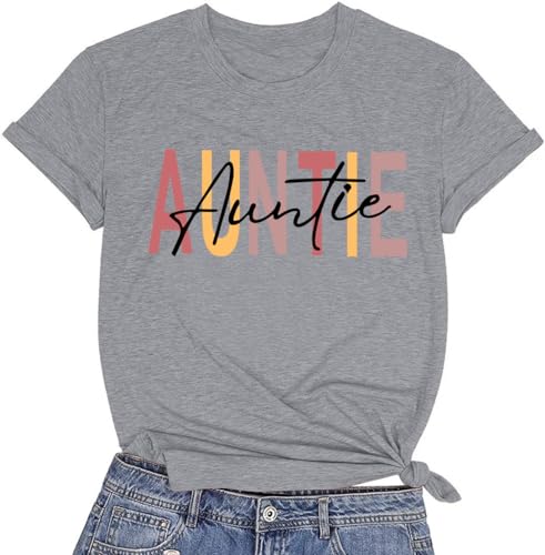 Image of Auntie Women Warm Lovely Love Print Blessing Holiday Summer Ladies Women Casual Short Sleeve T-Shirt.