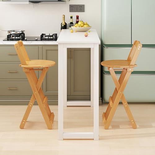 Small Stool Folding Chair Round Seat Wood High Bar Chair with Back Dining Chair Indoor Stackable Cha