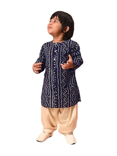 Image of Vastramay Boys' Bandhani Kurta and Patiala Set - Traditional Cotton Ethnic Wear for Infants, Perfect for Weddings and Festive Occasions