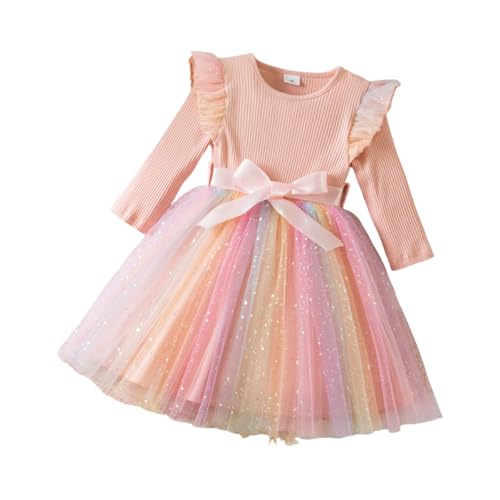 Mädchen Langarm Regenbogen Tüll Prinzessin Kleid mit Rüschen...