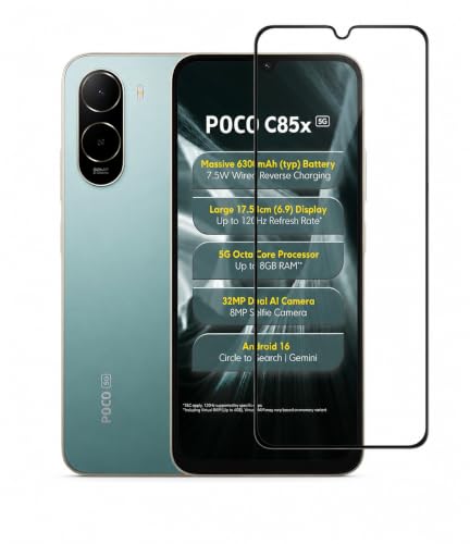 Image of Military-Grade Tempered Glass Screen Protector Compatible for POCO C85X 5G with Edge to Edge Coverage and Easy Installation Self Kit (POCO C85X 5G)