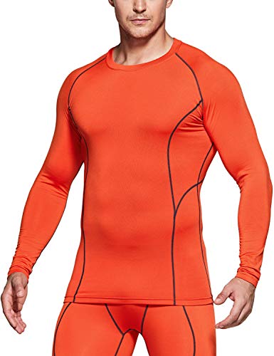 TSLA Men's Thermal Wintergear Compression Baselayer Long Sleeve Top, Heatlock Round Neck(yud54) - Orange, Medium