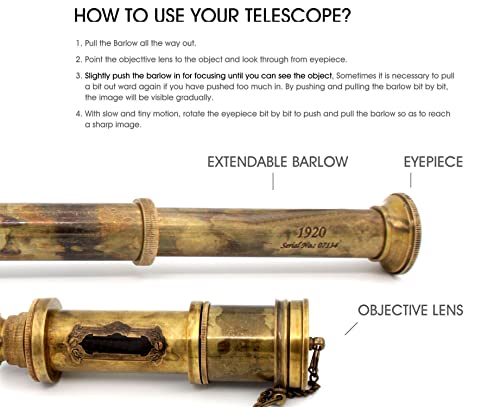 Pirate Brass Telescope, Spyglass Collapsible Monocular Decorative Telescope With Glass Optics For Kids Travel, Hiking, Hunting, Navigation With High Resolution, With Lid And Finish By Black Antique #TOP5