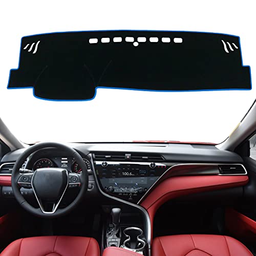 REMOCH for Toyota Camry Accessories 2018-2022 Dash Cover Dashboard Cover Mat Accessories Custom Fit Center Console Cover Sunshield Protector Pad(Blue Trim)