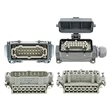 HDC-HE-016 Rectangular Heavy Duty Connector 16 Pins Industrial Aviation Waterproof Plug Socket with Protective Cover 500V 16A(16 Core Side Line)