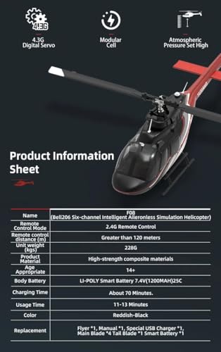 NULA YUXIANG F08 Bell 206 RC Helicopter for Adults, 1/27 2.4G 6CH 6G/3D Brushless Direct Drive Flybarless RTF RC Military Helicopter with Optical Flow Positioning, 3PCS Battery - Image 5