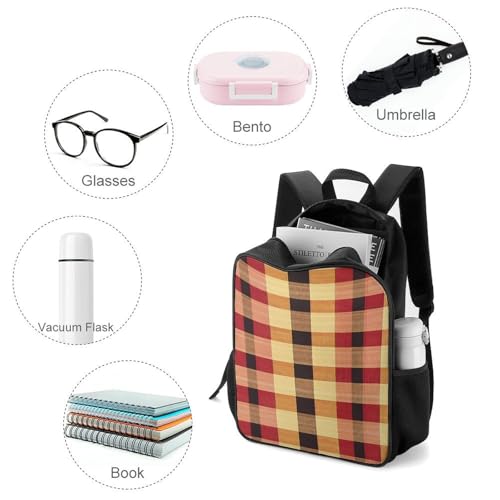 Red Plaid Checkered Travel Backpack Casual Daypack Shoulder Bag with Adjustable Shoulder Straps for Hiking3