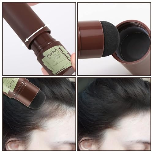 Hairline Powder Stick,Hair Shadow Powder Root Touch Up Powder, Waterproof Hair Shading Sponge Pen Hair Filler Powder For Cover Gray Hair Root, Hair Touch-Up, Thin Hair (Black, 4... - Image 3