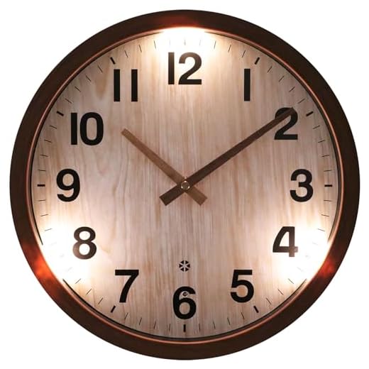 eYotto Night Light Wall Clock, 12 Inch Glow in The Dark Illuminated Silent Wall Clocks Battery Operated for Bedroom Kitchen Living Room Bathroom, Imitation Wood Color