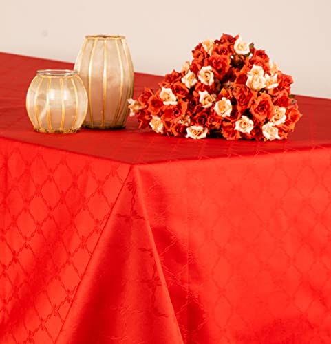 ESSE HOME -Square Tablecloth - Red Jacquard Fabric Pure Cotton- PONZA (140x140, T)