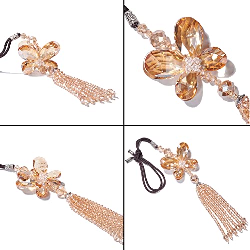 Image of Crystal Butterfly Car Rear View Mirror Accessories Lucky Car Hanging Ornament (Champagne)