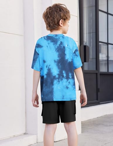 Image of Arshiner Boys' 2-Piece Cotton Outfit Short Sleeve Crewneck T-Shirt & Cargo Shorts Set Summer Casual Clothes for Kids 5-13