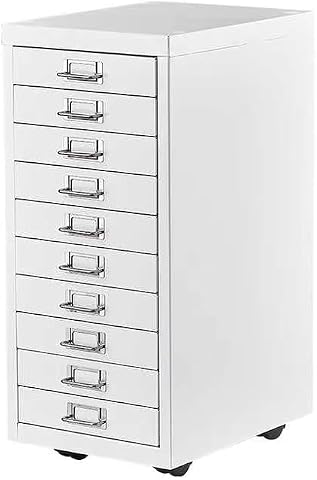 File Cabinet Mini 10 Tier Metal File Organizer with Wheels, White