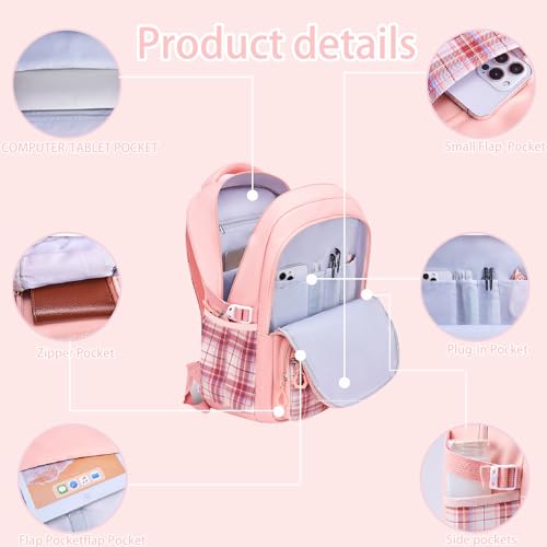 Backpack for Girls Kawaii Kids School Schoolbag Cute Bow Elementary Bookbag Travel Backpack (Pink, Medium)3