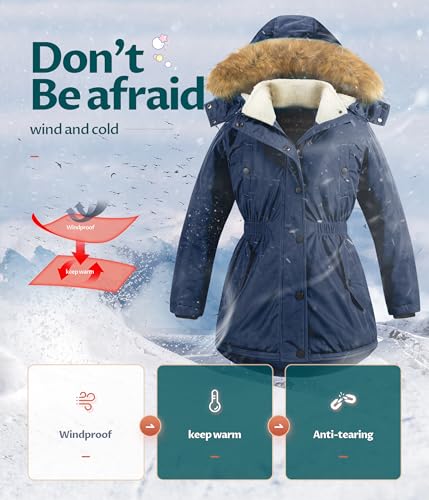 Image of CREATMO US Girl's Long Winter Warm Parka Sherpa Trimmed Collar Puffer Ski Jacket Coat