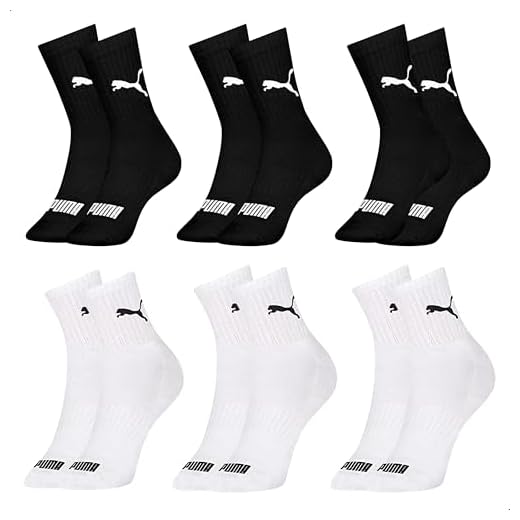 PUMA Kit 6 Pares de Meia Puma Cano Médio Sola Atoalhada com Faixa Tensora Esportiva Unissex Adulto, 3 Branco - 3 Preto, 39-43