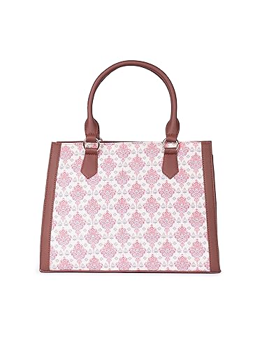 Image of ZOUK Printed Jute Handcrafted Vegan Leather Multicolor Women's Satchel Bag | Ladies Purse Handbag | Double Handle Detachable Strap