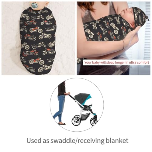 Image of Motorcycles On Black Background Newborn Swaddle Blankets Hat Sets Soft Baby Receiving Blanket Swaddle Sack for Baby Shower Infant Boy Girl Gift