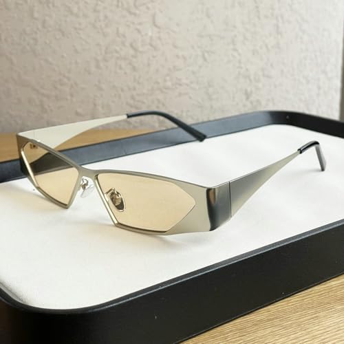 Retro Rectangle Sunglasses For Women Trendy Y2K Small Square Sun Glasses Vintage Narrow Gold Frame Champagne Eyewear3