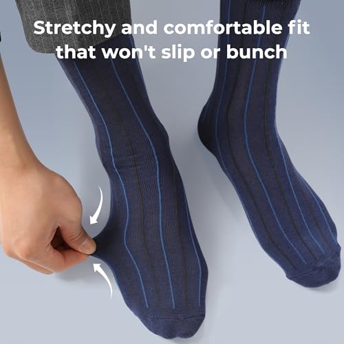 Image of BAMBOO COOL Men's Crew Socks Bamboo Viscose Breathable Rib Dress Socks For Men, Casual Lightweight Comfort 6 Pack