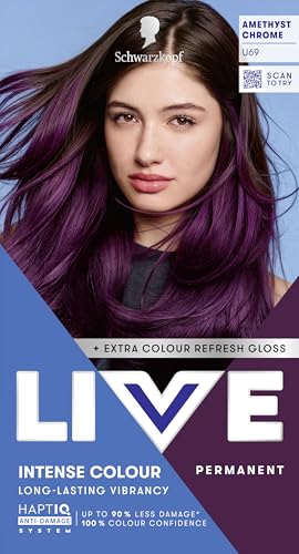 Schwarzkopf LIVE Intense Colour U69 Amethyst Chrome Long-lasting Permanent Violet Hair Dye With Extra Colour Refresh Gloss
