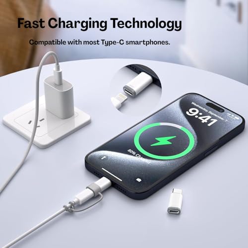 Image of TecoKart Type C Male to Lightning Female Adapter | USB C Converter for Charging | Type C Compatible with iPhone, iPad, Android & Type C Devices, with Lanyard