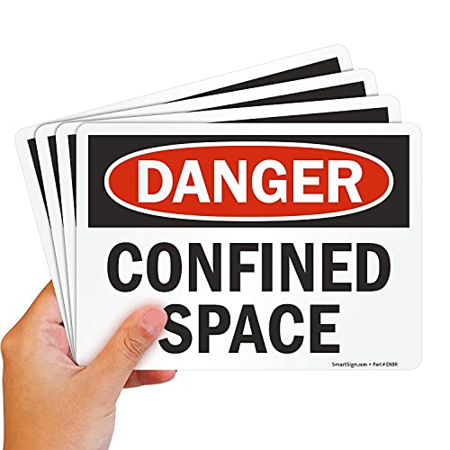 Etiqueta Danger Confined Space con adhesivo permanente SuperStick para zonas críticas, 4 u.