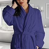Superior Men's Traditional Premium Turkish Cotton Lightweight Long Bathrobe with Pockets- Large-X Large, Navy Blue