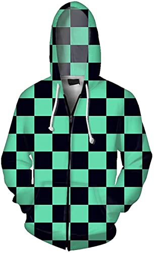 PEJPYMC Anime Demon Slayer sudaderas con cremallera, Unisex 3D estampado Tanjiro Inosuke traje de manga larga, Agatsuma Zenitsu sudadera suelta (4XL,verdes,4XL) Cover