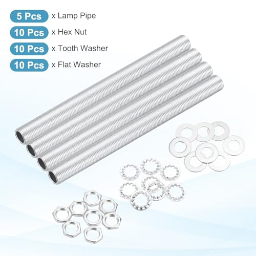 Image of MECCANIXITY 35Pcs 5.5 inch Lamp Pipe Kit with Nuts Washers 1 /8IP Thread Fasteners Assortment for Chandelier Ceiling Light Repair Assembly DIY Hardware