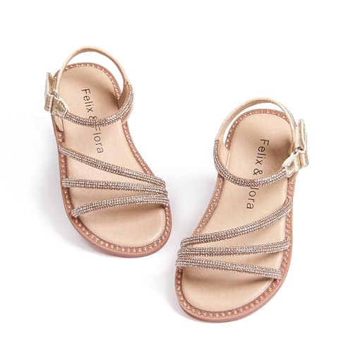 Image of Felix & Flora Toddler Girl Sandals - Flower Girl Dress Shoes Open Toe Little Kid Flats
