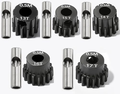0.5M Pinion Gear 13T 14T 15T 16T 17T Hardened Steel 3.175mm Bore with 2.3mm Adapter, Gear for ARRMA 1/14 Typhon 1/16 Mojave 1/18 Granite, Losi 1/12 NASCAR, 0.5Mod Gear 13T-27T for HOBBYWING Motors
