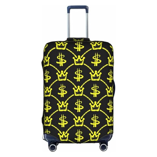 Yellow Dollar Signs Crown Travel Luggage Cover Elastic Suitcase Protector Washable Baggage Covers For Trunk Case Fits 22-24 Inch Luggage