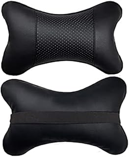 وسادة رقبة مريحة وآمنة لمقعد السيارة مصنوعة من الجلد الصناعي مع غطاء قابل للإزالة للسفر والقيادة (عبوة من 2 قطع - أسود) - من كابر تريد
